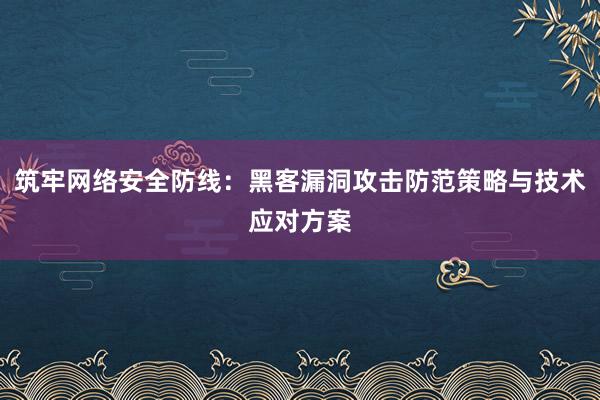 筑牢网络安全防线：黑客漏洞攻击防范策略与技术应对方案